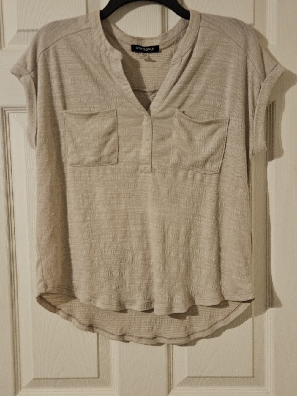 Cable & Gauge Beige Textured Short Sleeve Tunic Top